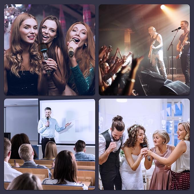 Wireless Microphones, Two UHF Microphones for Karaoke Singing, Rechargeable Dynamic Mic System with Receiver for Church, Party, Meeting, Speech, PA System, Plug and Play