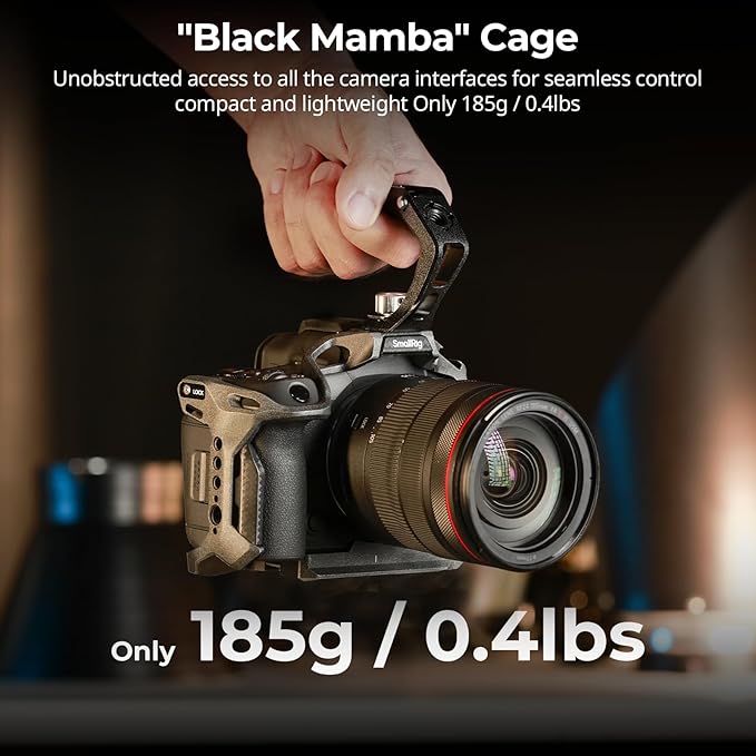 SMALLRIG Black Mamba Camera Cage for Canon R5 Mark II, Aluminum Alloy Camera Rig with Cold Shoe, 1/4''-20 & 3/8''-16 Threaded Holes, Built-in Quick Release Plate for Arca-Type - 4975