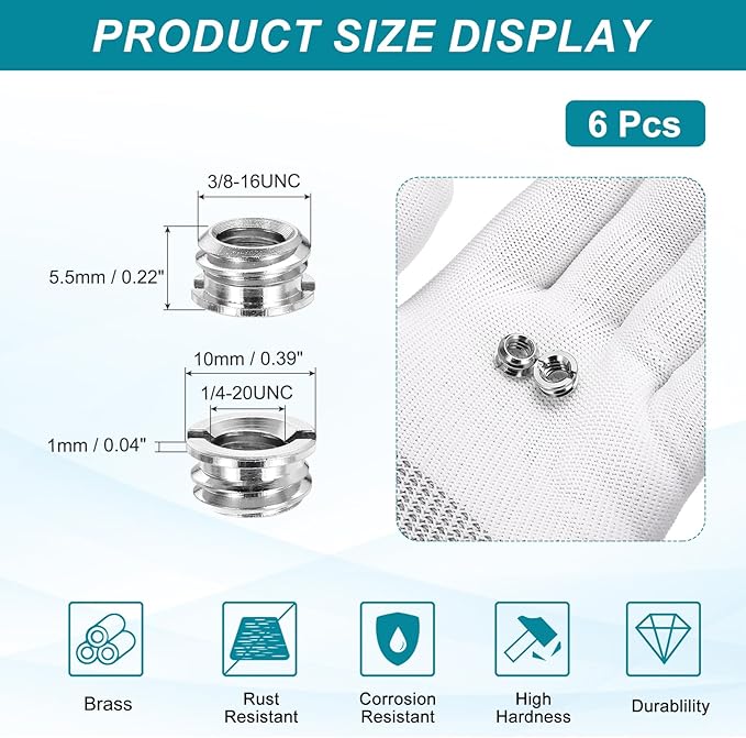 PATIKIL 6pcs 1/4" Female to 3/8" Male Thread Reducing Adapters Tripod Mount Screw Carbon Steel Adapter for Tripod Monopod of Camera Silver