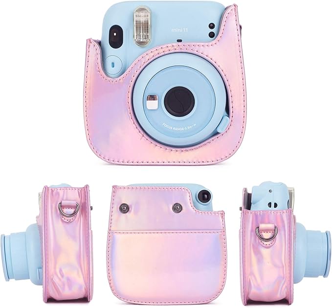 Phetium Instant mini 12 Camera Protective Case Compatible with Instax Mini 12 11,PU Leather Bag with Pocket and Adjustable Shoulder Strap (Magic Pink)