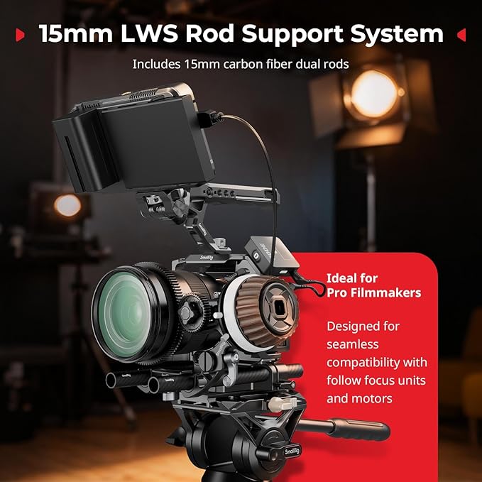 SMALLRIG Camera Base Plate Kit with 15mm LWS Rod Rail Clamp, Carbon Fiber 15mm Rods (8'' / 20cm), for Sony A6500 A6600 A6300, for Canon R5 R6, for Sony A7SIII / A7III, Both for Cameras & Cages - 5609