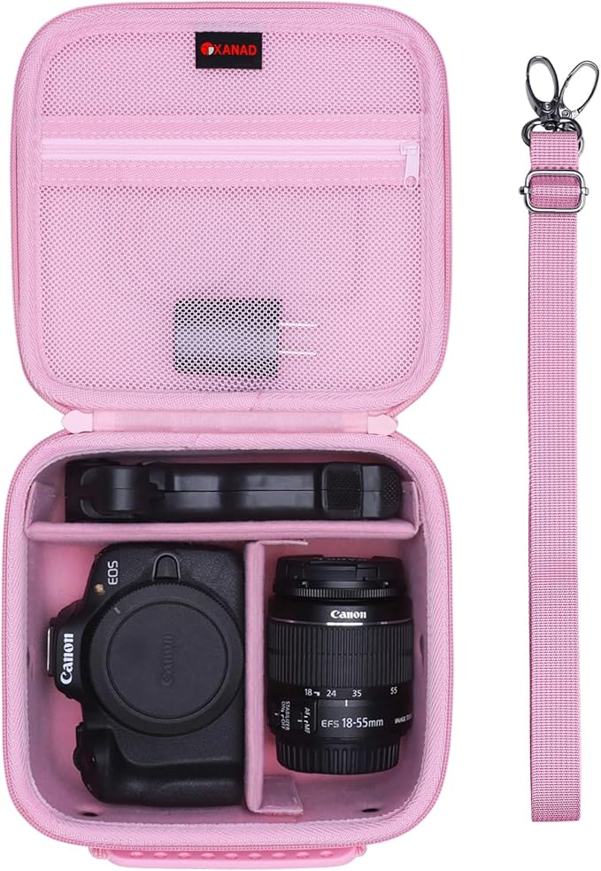 XANAD Hard Camera Case Bag Compatible with Canon EOS Rebel T7/ T100/ R50/ R50 V/RP/ R8/ R6 Mark II/ R7/ R10 DSLR Mirrorless Cameras, for Canon Sony Kodak Panasonic Nikon DSLR Mirrorless Camera, Pink