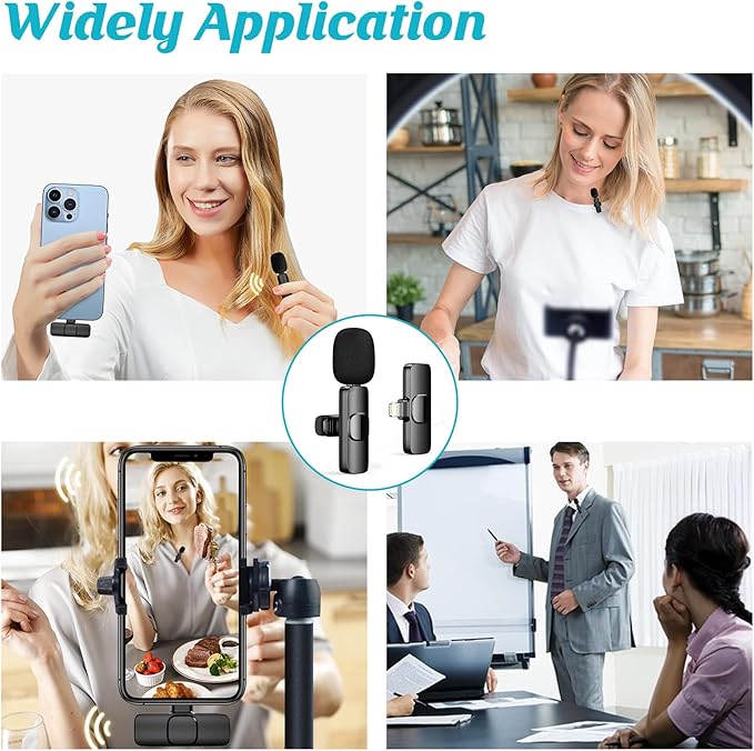 Wireless Microphone for iPhone iPad, Wireless Lavalier Microphone, Mini Mic Clip-on Microphones for Video Recording, Live Stream, Interview, Tiktok, Vlog, Podcast, YouTube, 2 Pack