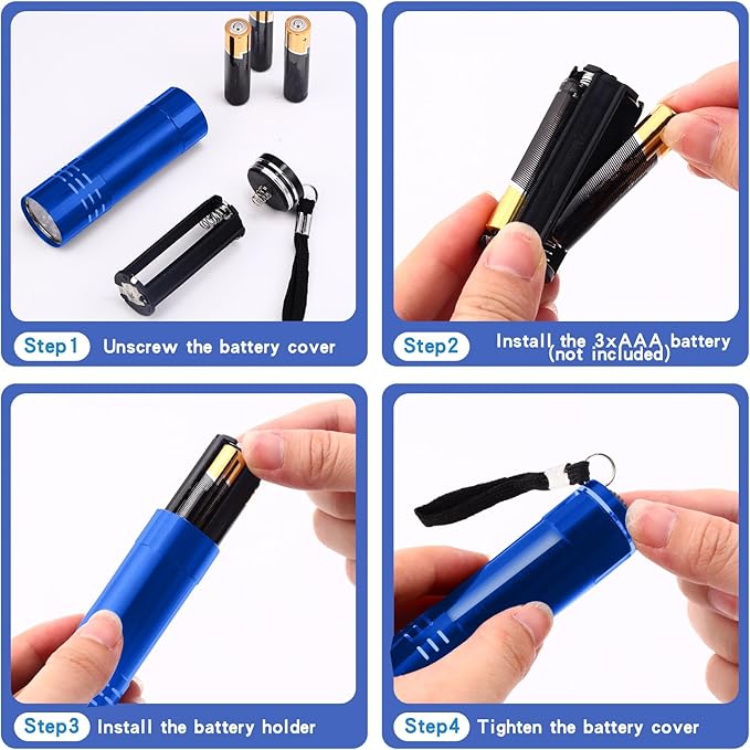 Riakrum 12 Pcs UV Blacklight Flashlights LED Handheld Mini Light Flashlight Small Portable Detector 395nm 9 LED Light for Pet, Carpet Dry Stains Detection, Spot Scorpions, Resin Curing (Blue)