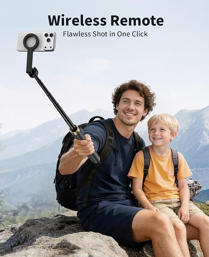 65" Magnetic Tripod for iPhone, Selfie Stick Tripod with Remote, 360° Rotatable Extendable Travel Tripod Phone Stand with Metal Ring, Compatible with iPhone Android