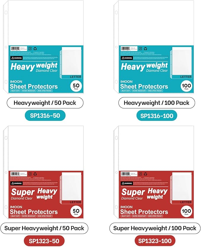 Super Heavyweight 3-Hole Letter Size Sheet Protectors - High Transparency Plastic Heavy Duty Sleeves for 3 Ring Binders, Archival Safe, Durable Page Protectors for Documents, 8.5x11 Inch (100 Pack)
