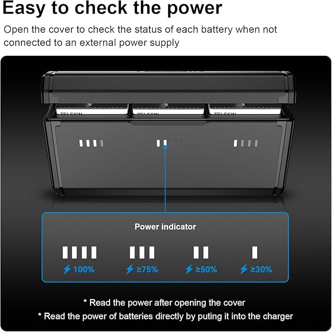TELESIN 2-Pack Enduro Battery Charger for Hero 12 Hero 11 Hero 10 Hero 9, Long Lasting Batteries as Original Official + Pocket Fast Charge Charging Case for 12 11 10 9 Black Accessories