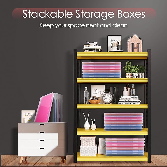 FAAYUCK 6 Pack Photo Storage Box, Fits 8" x 10" Photo, Large Plastic Scrapbook Paper Storage with Snap-Tight Latch, Photo Organizer for Protecting Photos, Crafts, Scrapbooks, Office Supplies, Files