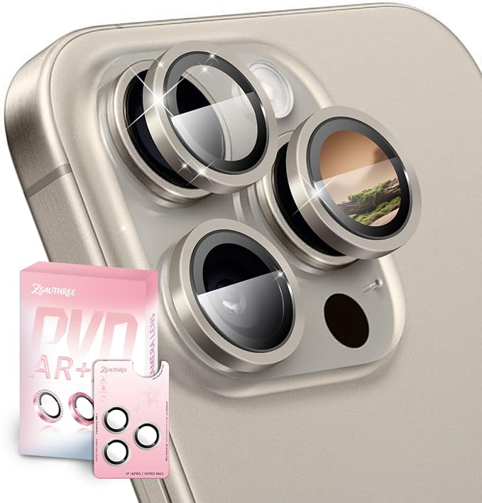 Military Grade 9H+ Glass Lens Protector for iPhone 16 Pro Max/16 Pro,1:1 Invisible Fit,Ultra Clarity with 99.9% Light Transmission,Impact & Scratch Resistance,Smudge-Free (Titanium Gray)