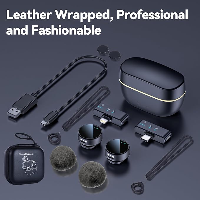 Wireless Lavalier Microphone for iPhone/Android, 200ft Range, Mini Microphone with Noise Cancellation, 25Hrs Battery Life Lapel Bluetooth Mic, USB C Wireless Lapel Mic for Video Recording