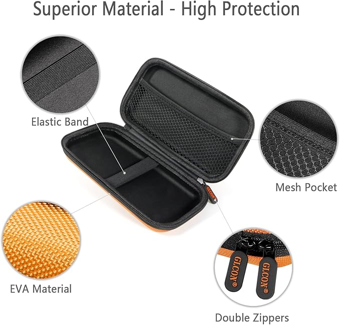 Orange Shockproof Hard EVA Carrying Case Travel Pouch for External Hard Drive, Power Bank, Cell Phone, Cable, Cord - Portable Small Electronic Accessories Organizer Storage Zipper Pouch