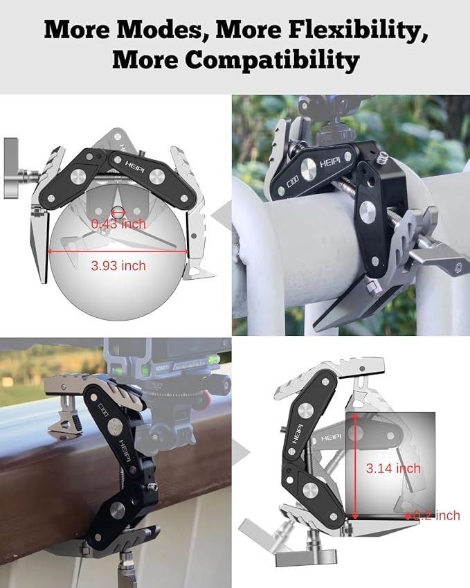 HEIPI Super Clamp Camera Mount Holder - Sabertooth C100 with 360° Ballhead Magic Arm MA175 and Phone Clip PC01 for Tripod Accessories, Round Tube, Flat Surface