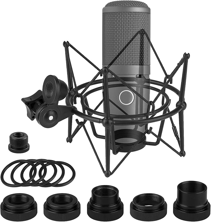 Geekria for Creators Microphone Shock Mount Compatible with AKG P120, P220, P820, Mic Anti-Vibration Suspension Adapter Clamp Mic Holder Clip (Black/Metal)