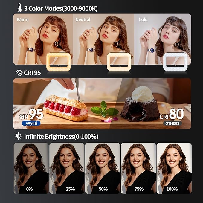 yAyusi Cell Phone Light for Video Recording, Handheld Phone Stabilizer with Light, 8000mAh LED Selfie Phones Ring Light with Phones Holder, Smartphone Video Rig for Camera, Action Camera, Vlog, TikTok