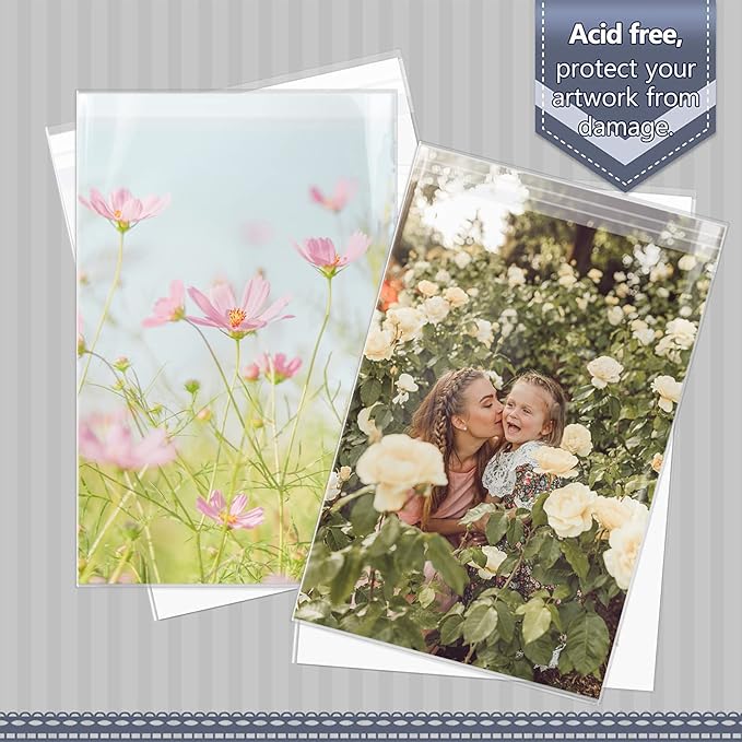 Golden State Art, 100 Pack Clear Bags for 11x17 Mats, Pictures, Acid-Free, 11 3/7"x17 1/2"