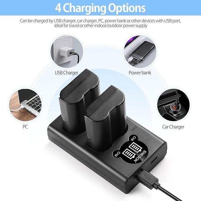 ENEGON EN-EL15 /EL15a/EL15b/EL15c LCD USB Charger Compatible with Nikon Z6, Z7,D7500 D7000, D7100, D7200 D500, D600, D610, D750,D780 D800, D810,D850 Digital Cameras