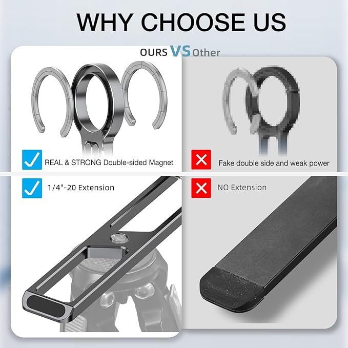 Magnetic Phone Tripod Stand Compatible with iPhone 16 15 14 13 12 Magsafe - Aluminium Smartphone Mini Tripod Pocket Cell Phone Stand Dual-Sided Magnet Quick Mount