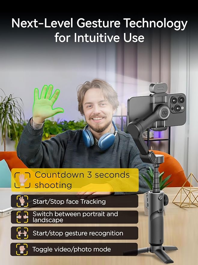 AOCHUAN Gimbal Stabilizer for iPhone, Phone Gimbal w/RGB Magnetic Fill Light, Foldable Gimbal Built in 7.8' Extension Rod and OLED Display for iPhone/Android Excellent for Vlogging-Smart X2 Kit Black