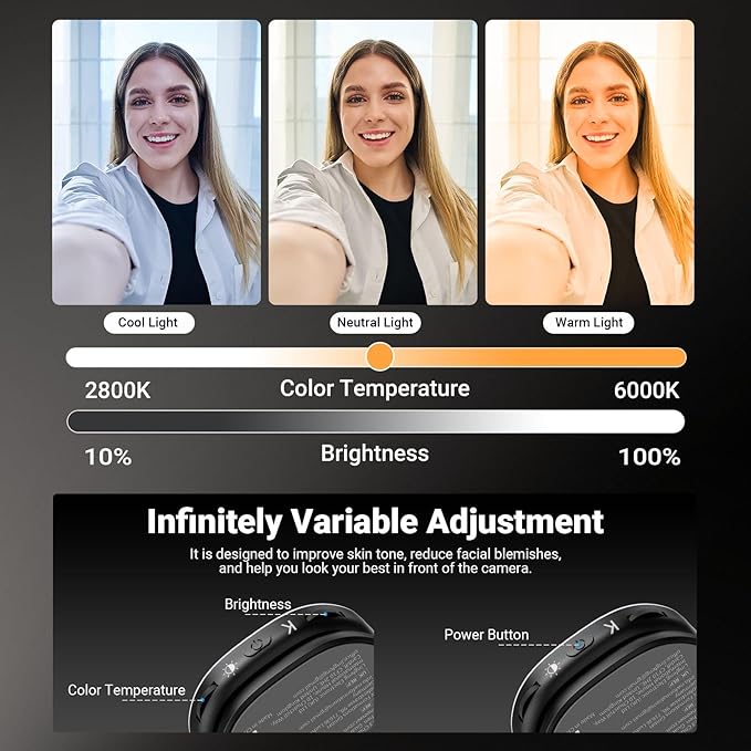 NEEWER Basics Magnetic Selfie Light Compatible with MagSafe iPhone, 2W Bi Color Small LED Phone Fill Ring Lighting CRI95+ with 360° Swivel, Mirror for Makeup Video Conference Recording, NL72B Black