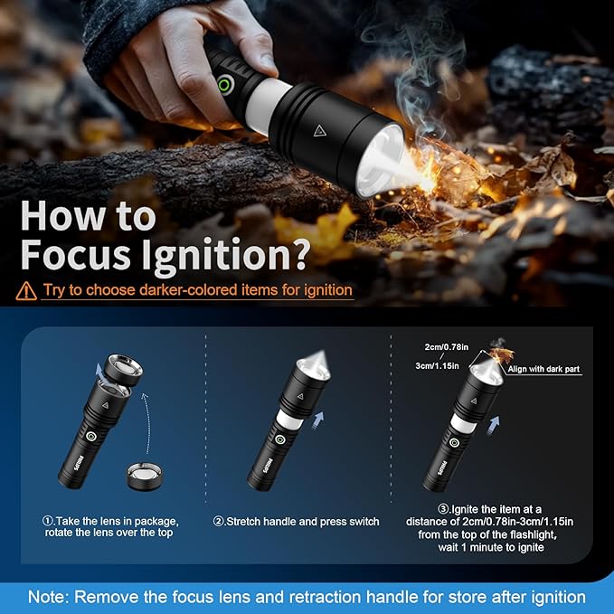 Philips Flashlights High Lumens Rechargeable with Ignition Lens,3000lm Tactical Flashlights with Camping Lamp,2 Colors Zoomable 5Modes Reverse Charging LED Bright Flashlight for Home Outdoor Gift