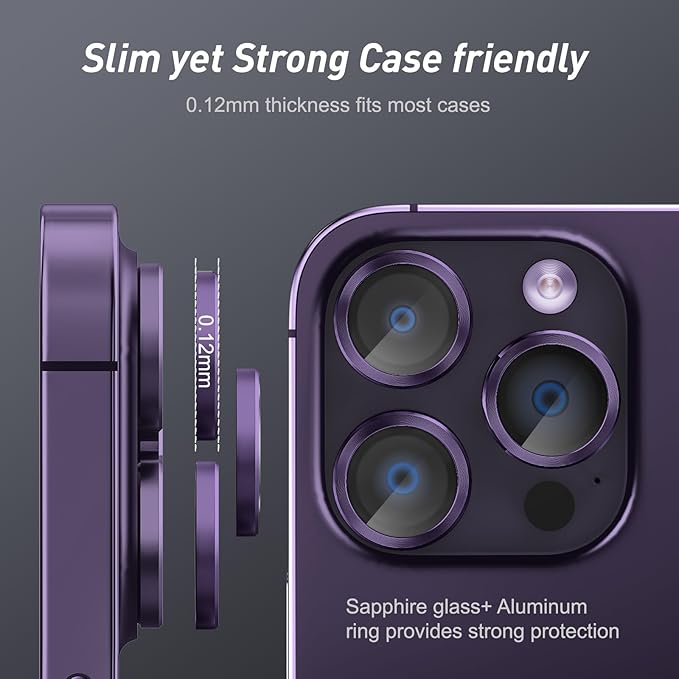 Jeluse Camera Lens Protector for iPhone 17 Pro Max/17 Pro/16 Pro Max/16 Pro/15 Pro Max/15 Pro/14 Pro Max/14 Pro, 9H Tempered Glass Screen Protector Cover Alignment Kit Metal Individual Ring