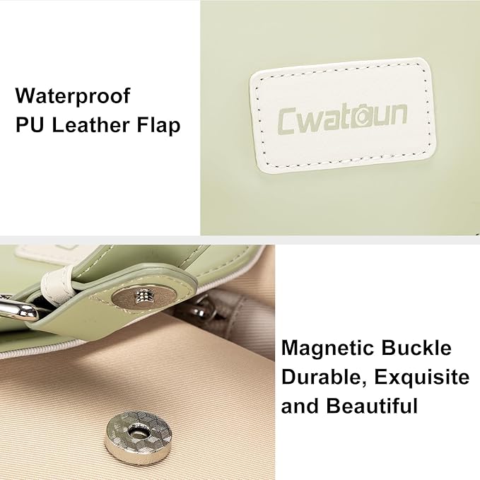 Cwatcun Camera Bag, Waterproof Flap Camera Crossbody Shoulder Messenger Case with Tripod Holder, Travel Photography Bag for Canon, Nikon, Sony, Fuji DSLR/SLR/Mirrorless Camera, Lens （Light Green）, L