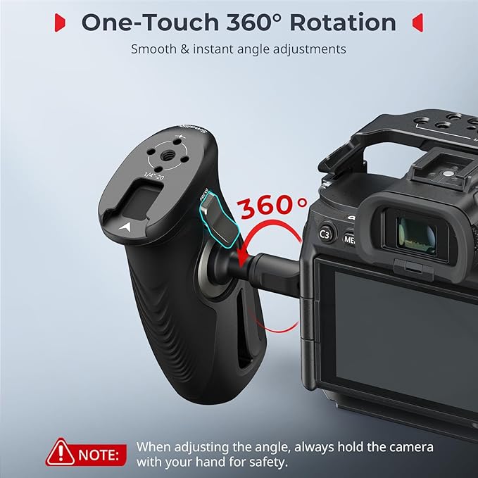 SMALLRIG Push-Button Rotating Side Handle with 1/4"-20 Screws, for Left and Right Hand, 360° Rotatable Side Handle with Anti-Slip Silicone, Max. Load 15Kg
