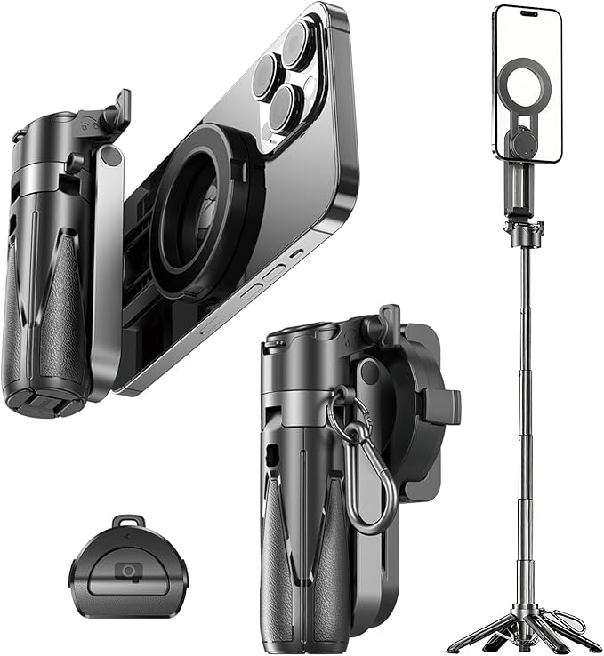 Mini Magnetic Phone Tripod with Remote Control, Portable Magnetic Selfie Stick Tripod for Photography, Videography and Live Streaming, Cell Phone Stand for iPhone Smartphone