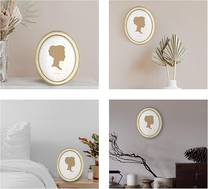 AELS 8x10 Inch Vintage Picture Frame, Elegant Antique Photo Frames with Glass Front, Photo Display, Tabletop Wall Hanging, Gift Ideas, Off-white Oval with Gold Trim
