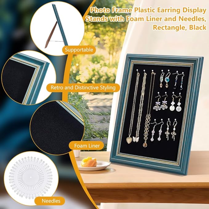 1Pcs Vintage Jewelry Display Stand, Jewelry Rack Photo Frame Shaped Earrings Display Holder with Pins Necklace Earring Ring Holder for Selling Vendors Boutique Women Gift