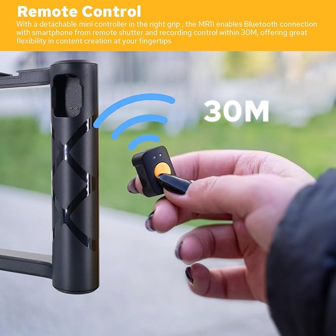 MR11 Smartphone Video Rig with Light, Built-in Battery Wireless Charging, Cold Shoe, ARRI Hole, 1/4" Hole, Remote Control, Rotatable Clamp, All-in-one Phone Vlogging Cage Video Stabilizer Grip