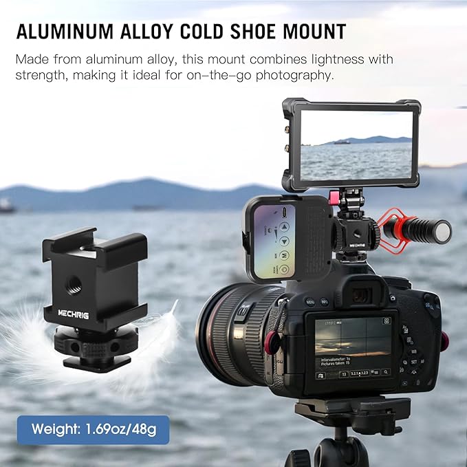 Mechrig Triple Cold Shoe Mount Cold Shoe Adapter, Aluminum Camera Hot Shoe Extension Bracket with 3 Port Cold Shoe Mounts for Camera Cage Flash LED Light Monitor Microphone (62028)