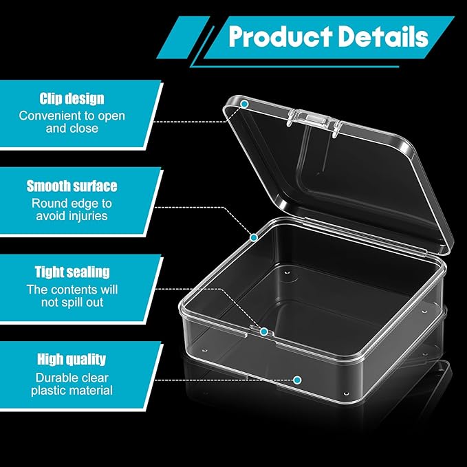 120 Pcs Mini Plastic Storage Containers Box with Lid, 3 x 3 x 1 Inch Small Bead Storage Containers Travel Case Clear Rectangle Box Organizer for Collecting Small Items, Beads, Jewelry, Cards, Crafts