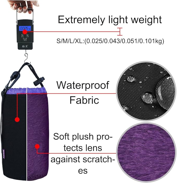 CADeN Lens Pouch Set 4 Pack Replacement Compatible for Canon, Nikon, Sony, Pentax, Olympus (Small, Medium, Large, X Large) Camera Lens Case Bag Thick Protective Neoprene Pouch Soft Plush for DSLR Lens