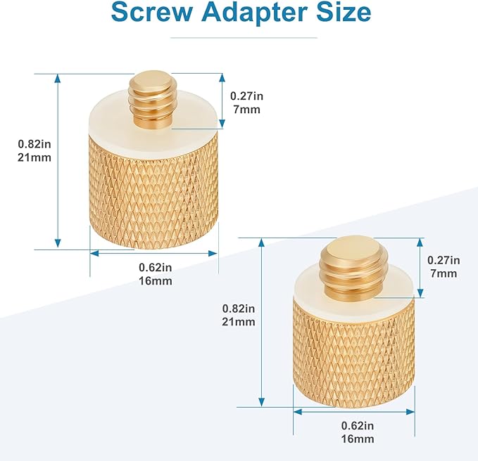 2 Pack Camera Screw Adapter, 1/4" Male to 3/8" Female & 3/8" Male to 1/4" Female Thread Adapter Set for Tripod Stand, Microphone Stand, Mic Mount, and Camera Monitor (Brass)