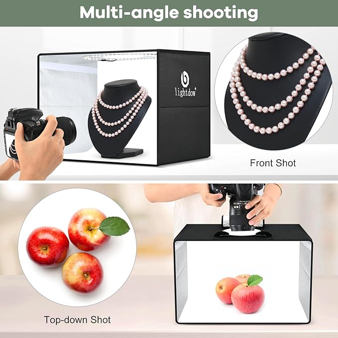 Lightdow 16"x12"x12" Photo Studio Light Box Photography with 120 LEDs (CRI>95), 6 Backdrops - Portable/Dimmable/Versatile Folding Shooting Tents for Toys/Jewelry/Watches/Cosmetics Photography