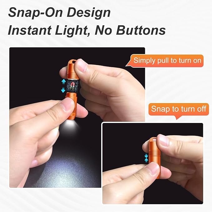 EDC Mini Flashlights High Lumens LED Pocket Keychain Magnetic Activation Flashlight Type-C Rechargeable Small Flashlight Long Battery Life & Long Illumination Distance (2, Orange)