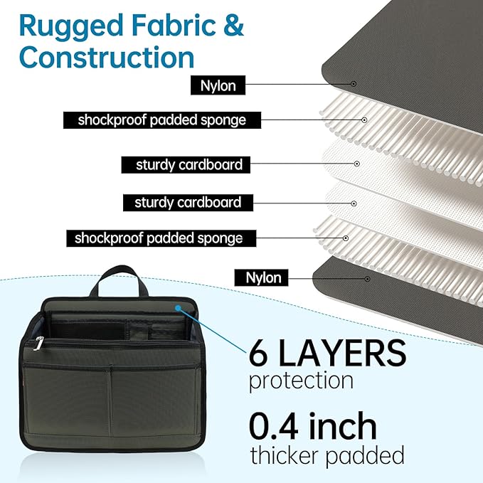 Small Rugged Organizer Insert for Briefcase Tote Shoulder Messenger Bag-19 Pockets,Durable Padded Nylon,Handle-Pink