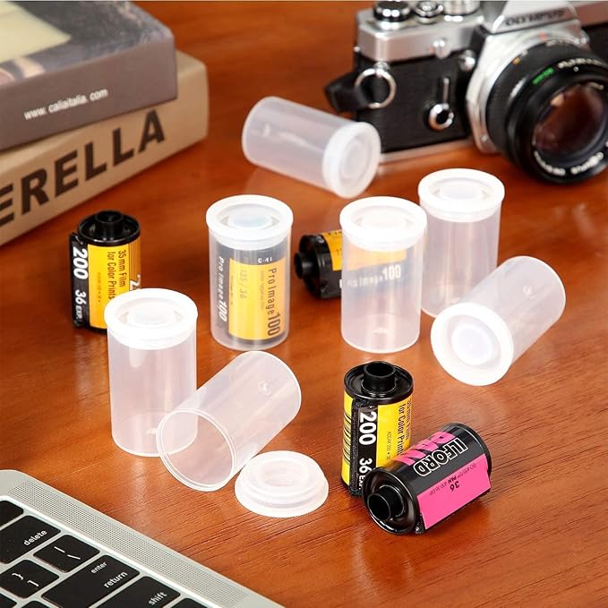 35mm Caliber Plastic Film Canisters with caps -10pc (Clear)