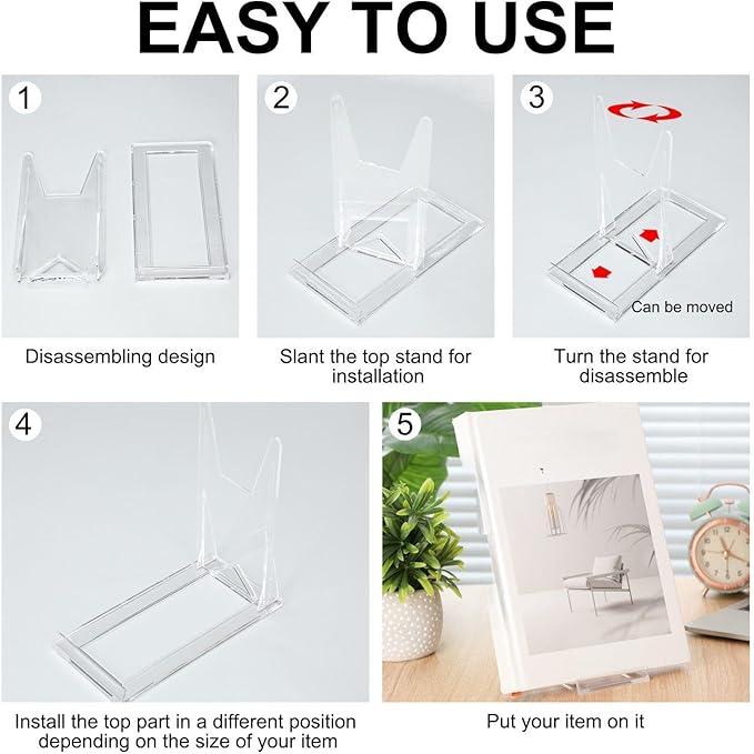 6 Pack 5.91 Inch Acrylic Book Stand for Display Adjustable Clear Display Holder Easel Collector Stand for Home Office Back to School Comic Album Cd Magazine Postcard Artworks