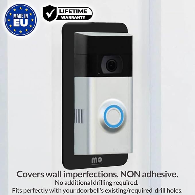 Non-Adhesive Wall Plate Compatible with RingDoorbell Battery Doorbell & Older 1/2/3/4 2nd Gen & 3 Plus Blank Plastic Plate Sits Between Bell & Wall Covers Holes Scratches