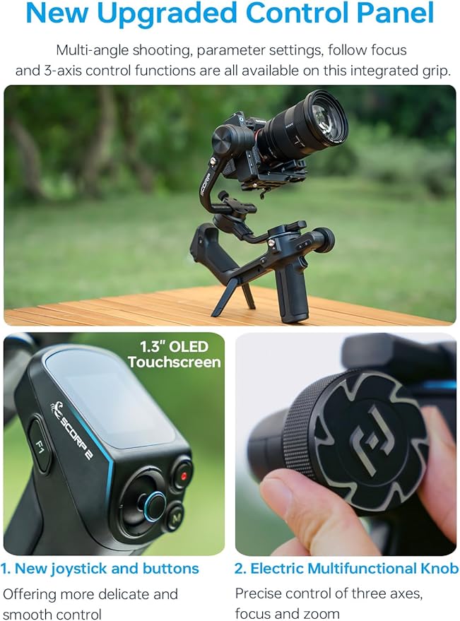 FeiyuTech SCORP 2 Built-in AI Tracker 3-Axis Gimbal Stabilizer for DSLR & Mirrorless Cameras,1.3'' Touch Screen, 5.5lbs Paylaod,13 Hours Battery Life,Quick USB-C Charge,for Sony/Canon/Nikon/Fujifilm