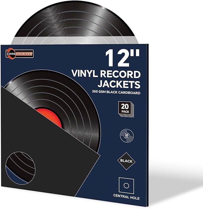 20PCS 12 Inch Black Vinyl Record Jackets, Thick Cardboard Sleeves with Center Hole, Blank LP Album Covers for 33 RPM Storage & Organization, 350gsm LP Jackets for Record Storage