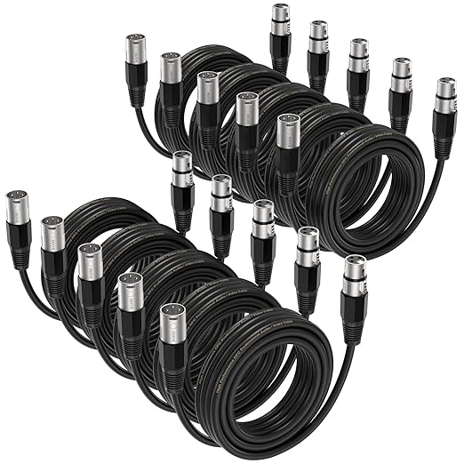 EBXYA XLR Cable 25ft 10 Packs - Balanced Microphone Cable with 3-Pin XLR Male to Female Mic Speaker Cable, Black
