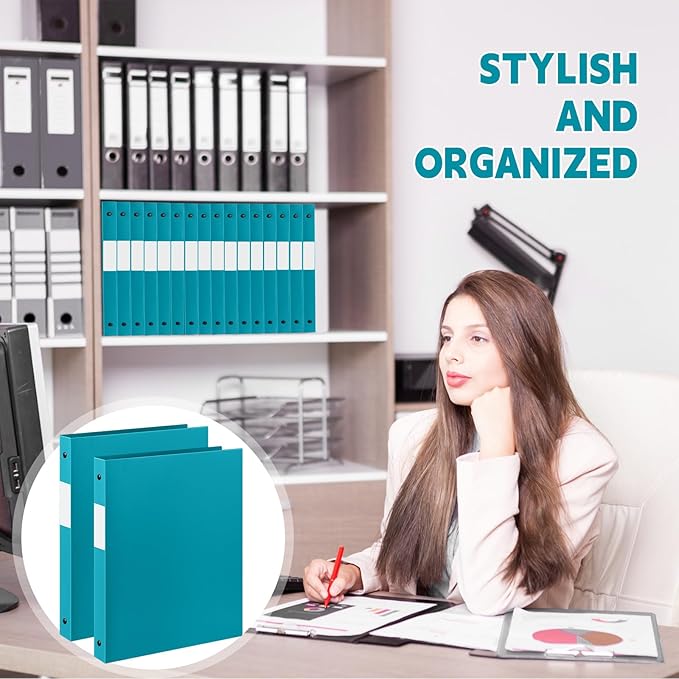 Henoyso 48 Pcs 3 Ring Binder 1/2'' Round Fits Letter Size 8.5'' x 11'' Paper Plastic Flexible Binder Holds 140 Sheets with 1 Pockets Versatile Organizer for Home Office School (Turquoise)