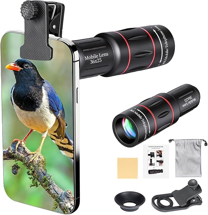 36X Telephoto Phone Lens for iPhones, Android Phones, Lenovo Mobiles, Google Mobiles, Including an Apple 16 Mobile Phone-Specific Phone Case, Manual Precise Focusing, Super Clear Vision