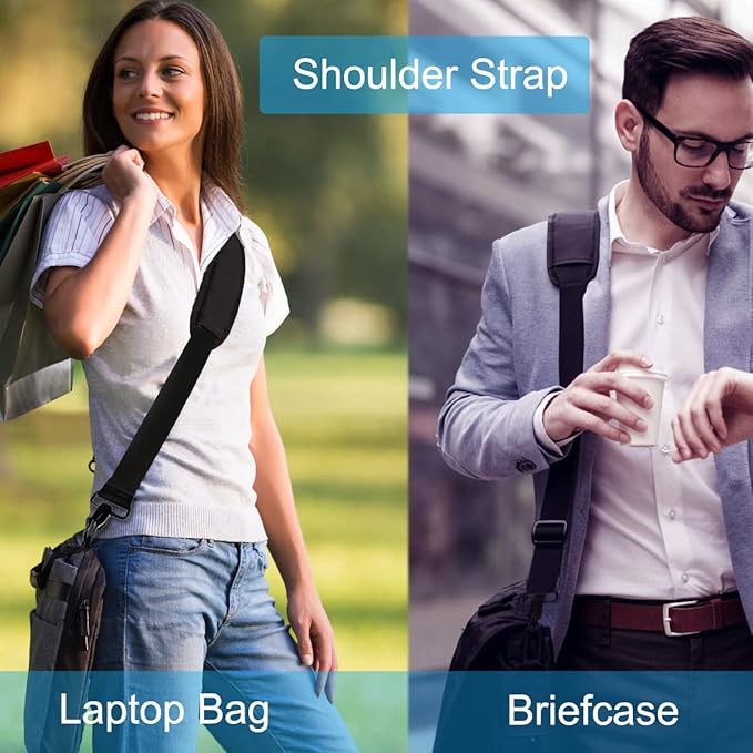 Universal Replacement Laptop Shoulder Strap, Durable 55" Adjustable Comfortable Belt with Metal Hooks for Briefcase, Computer Messenger Bag, Laptop Case Luggage/Duffel/Camera, (Black)