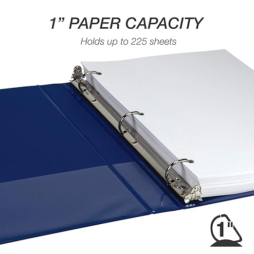 Samsill Durable 1 Inch Binder, Made in The USA, D Ring Binder, Customizable Clear View Cover, Dark Blue, Holds 225 Pages
