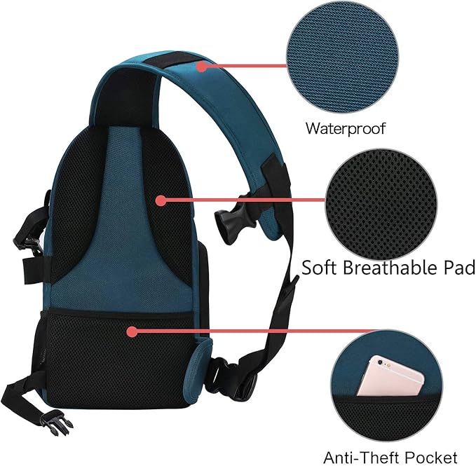 MOSISO Camera Sling Bag, DSLR/SLR/Mirrorless Camera Case Shockproof Photography Camera Backpack with Tripod Holder & Removable Modular Inserts Compatible with Canon/Nikon/Sony/Fuji, Deep Teal