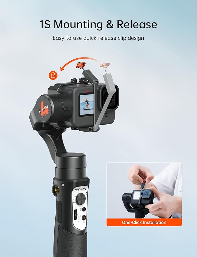 Hohem iSteady Pro 4 3 Axis Gimbal Stabilizer for Gopro Hero 13/12/11/10/9, Bluetooth Control, IPX4 Splashproof, Camera Stabilizer for Video Recording, Compatible with Osmo Camera, Insta360
